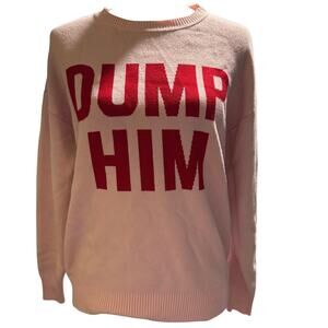 Pink Rose Dump Him Graphic Statement Sweater, Light Pink, Women's Size Small